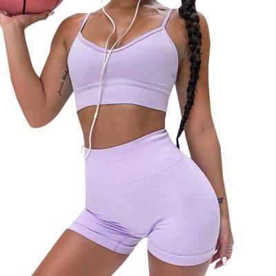 China Dropshipping 2pcs/set Breathable Yoga Vest Shorts Set Fitness Gym Clothes Gym Wear Women Seamless Sports Beach Shorts Yoga Top Gaiters for sale