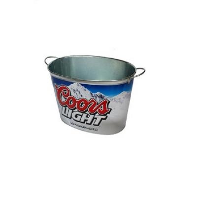 China Sustainable 15L Oval Matched Galvanized Tubs With Metal Handles Beer And Beverage Ice Bucket For Household Or Party for sale