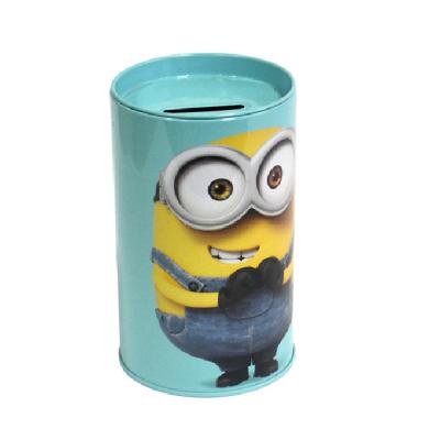 China Gift & Craft Cylindrical Tin Box For Customized Round Coin Bank Cartoon Printing Design Confectionery Tin Packing To Collect Bank for sale