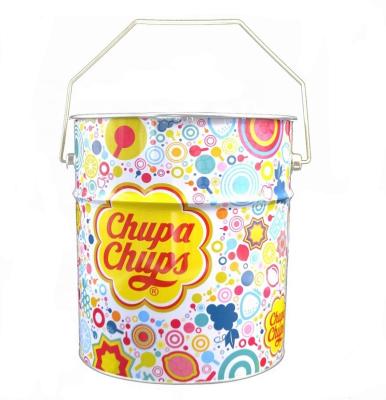 China Hot Selling 5L Colorful Canned Food Candy And Lollipop Metal Tin Pail With Handle for sale