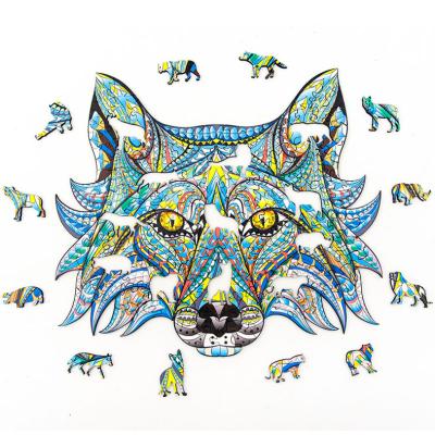 China Iridescent Lion Dragon Elephant Colorful Owl Hartmaze Chameleon Unique Animal Shape Pieces Toy Wooden Puzzle Jigsaw Cartoon 3d Puzzles for sale