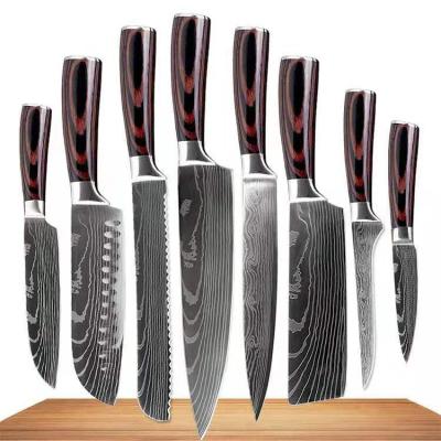 China 5 Pieces Damascus Kitchen Knife Viable High Quality Steel Kitchen Knife Set With Wood Handle for sale