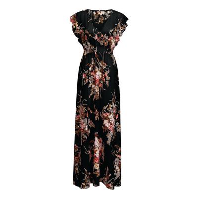 China Viable Wholesale Floral Printed A Line Sleeveless Maxi Dresses Plus Size 5XL Women Dress With Big Swing V Neck Sleeveless for sale