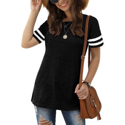 China Hot Selling Women's Anti-pilling Tops Custom Made T Shirts Short Sleeve O Neck Striped Shirt for sale