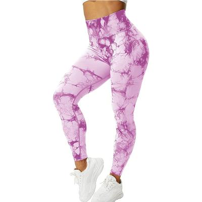 China High Mesh Waist Workout Gym Butt Lift Breathable Tie Dye Women Gaiters Yoga Pants Seamless Tights for sale