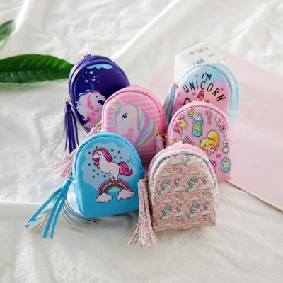 China Unicorn Backpack Fashion Plush Unicorn Cartoon Mini Tiny Small Key Chain Kids Coin Bag Key Chain With Zipper Wallet for sale