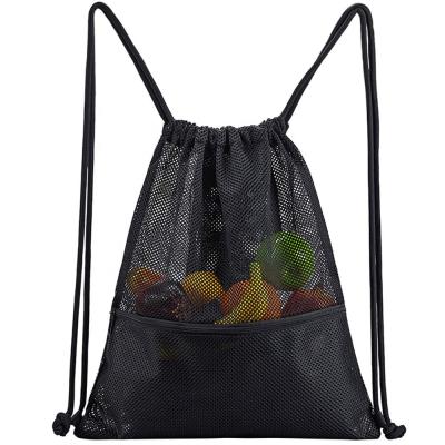 China With Front Zipper Pouch Mesh Drawstring Bag Gym Equipment Storage Bag For Sports, Beach, Swimming, Shopping for sale