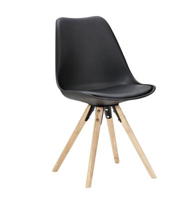 China Post Modern Design Luxury Lily Dining Chair PP Shell Black PU Rubber Wooden Seating Pad Legs In Oak Stain Color for sale