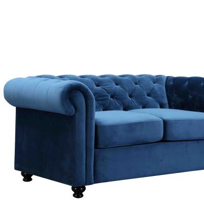 China Retro 3 Seat Storage Couch Living Room Furniture Tufted Sofa Home Velvet Fabric With Solid Wood Leg for sale