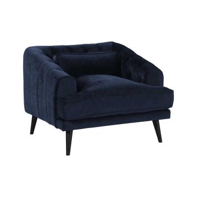 China New Designer Modern Armchair in Blue Boston 303 Cover Fabric with Matte Black Finish Wooden Legs for Living Room for sale