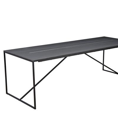 China MDF Industrial Dining Table Modern Design Wood Dining Table with Metal Frame in Matte Black Powder Coated Finish for sale