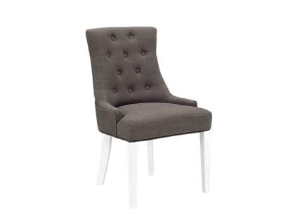 China Y2023 New Fashion Contemporary Dining Chair With Canvas Fabric Leg Chrome Metal Solid Wood Ring With Button On The Back for sale