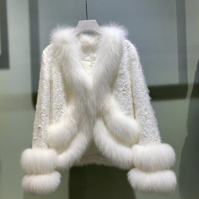 China Breathable China manufacturer 2022 fashion design winter warm luxury thick white women's real Fox Wool  Chane's Style Coat for sale