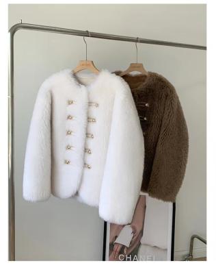 China Anti-wrinkle 2022 Fashion Solid color 100% pure wool cardigan women's top long sleeves fur ladies clothing fur can be customized womencoat for sale