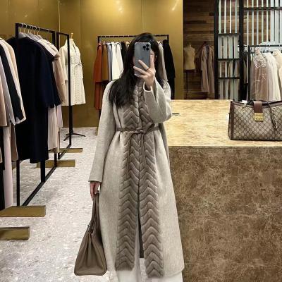 China Breathable Autumn Winter 2022 Women's Cashmere overcoat Long Fur Coat Real Mink fur Collar  Wool Overcoat for sale