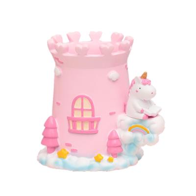 China Antique Imitation Factory newest unicorn pen holder artware promotional pink rainbow artware for sale