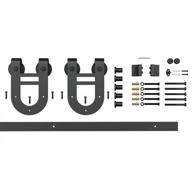 China Promotion Modern High Quality Large Single Door Horseshoe Shape Sliding Style Black Track Rail Sliding Barn Door Hardware Kit for sale