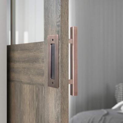 China New Modern Wholesale 12Inch Easy Install Square Soft Shape Inside Sliding Barn Door Handle Barn Steel Set Barn Door Hardware Kit for sale