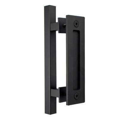 China Modern Custom Logo Mini Sliding Barn Door Hardware Kit Q235 Carbon Steel Barn Door Handles Luxury Square Tube Black Handle for sale