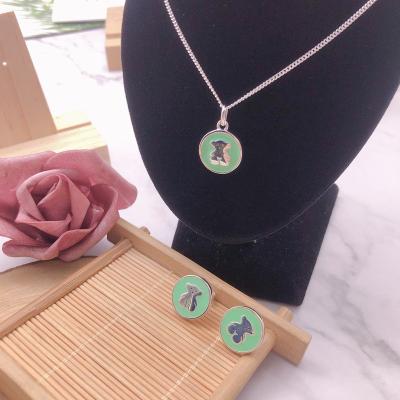 China Cute silver bear s925 girlfriend couples gift ladies fashion original ear studs necklace jewelry set for sale