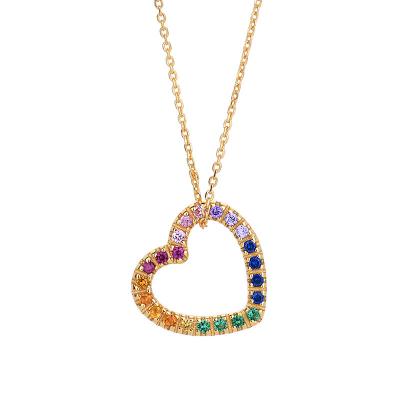 China Peach Bear Heart 925 Necklace Color Sapphire Jewelry Fine Polishing Simple Couples Gift Jewelry for sale