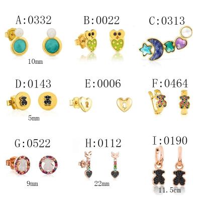 China New Spanish High End Silver 925 18K Gold Plated Cute Cute Bear Stud Earrings Logo Rose Bear Stud Earrings Women's Jewelry for sale