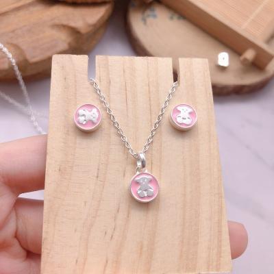 China Cute silver spanish jewelry s925 bear girlfriend couples gift ladies fashion original ear studs necklace jewelry set for sale