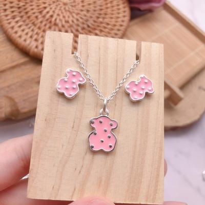 China Cute silver spanish s925 jewelry bear girlfriend couples gift ladies fashion original ear studs necklace jewelry set for sale