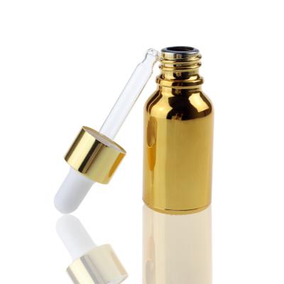 China Glass Bottle With Wholesale Empty Shiny Gold 15ml Dropper Glass Bottle With Aluminum Cap,0.5oz Gold Glass Dropper Bottles,Essential Oil Bottle for sale