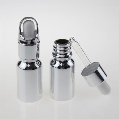 China Wholesale Personal Care Basket Lid 15ml Silver Essence Glass Dropper Bottle Small Volume, 0.5 Ounce Glass Dropper Container For Essential Oils for sale