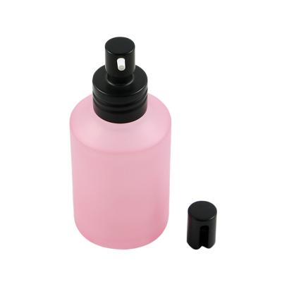 China Wholesale 125ml Matte Black Tilted Shoulder Glass Jar Frosted Pink Glass Lotion Pump Bottle, Glass Packaging For Serum for sale