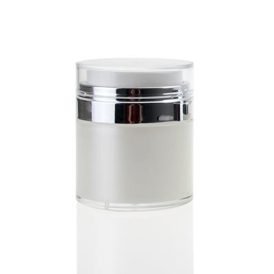 China 1.7oz Jar, 50ml Pearl Pump White Airless Packaging Glass Wholesale Empty Airless Cream Pump Container With Clear Silver Collar Cap, 50ml Airless Jar for sale