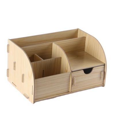 China Cheap Viable Price Multifunctional Desktop Storage Box Wooden Square Pen Holder For Sale for sale