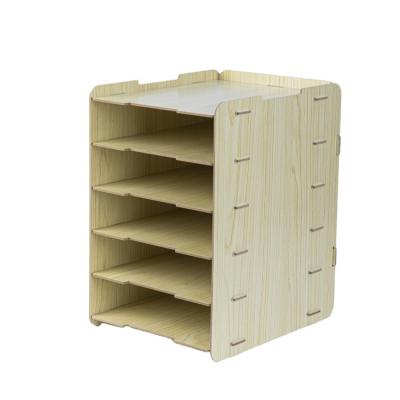 China Large China Sustainable Modern Wooden Six-Layer Vertical File Tray Dividers Desktop Storage Box for sale