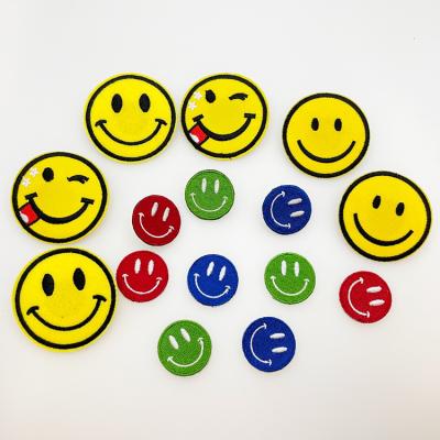 China 25mm 35mm 50mm Dia Smile Face Cloth Embroidery Durable Wholesale Patches Stickers Custom Safety Decorative Badges For Clothing for sale