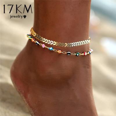 China 17KM Career Bohemian Colorful Office/Eye Beads Anklets For Women Gold Color Summer Ocean Beach Anklet Foot Leg Chain Jewelry 2021 NEW for sale