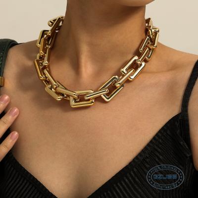 China High Quality Ethnic Hip Hop Women's Punk Lock Chain Necklace Statement Twisted Chunky Thick Link Necklace Gothic Jewelry Steampunk Men for sale