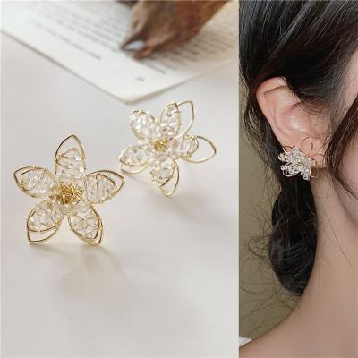 China Central Institute of Statistics needle S925 soft and sweet earrings personality female Korean girl temperament flower punk silver crystal simple earrings for sale