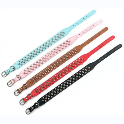 China Quick Release Spreads Sharp Rivet Studded PU Leather Adjustable Pet Collars For Cats Puppies for sale