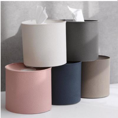 China Minimalist 1 Piece Roll Paper Memory Tube PU Leather Soft Round Fabric Box for sale