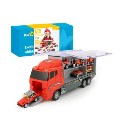 China Truck Toys Die Casting Transporter Vehicle Alloy Fire Engine Model Retro Mini Sliding Car Toy for sale