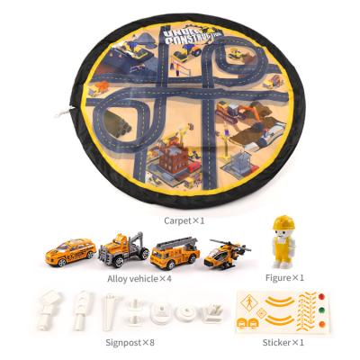 China Police Car and Figure Amazon Hot Selling Alloy Fire Truck Toys Set with Play Mat with Storage Function Alloy Metal Car Play Set Toy Trucks for Kid very young for sale