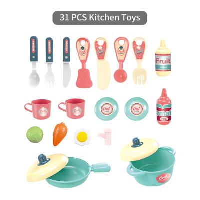 China 31pcs Funny Toy Accessories 2 in1 Travel Suitcase Educational Kitchen Toys Educational Game Food Kitchen Set for Kids for sale