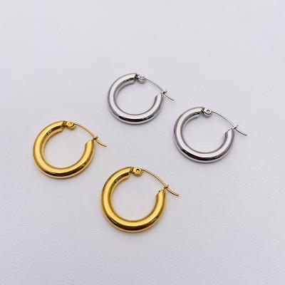 China 2022 New Punk Vintage Style 18k Gold Plated Smooth Thick Hoop Earrings Stainless Steel Hoop Earrings For Women Punk Round Channel Setting for sale