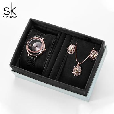 China SHENGKE Water Resistant Women Watch Jewelry Luxury Gift Box Set K0088L Fashion Watch Set Gift Lady Necklace Earing Wristwatch Set for sale