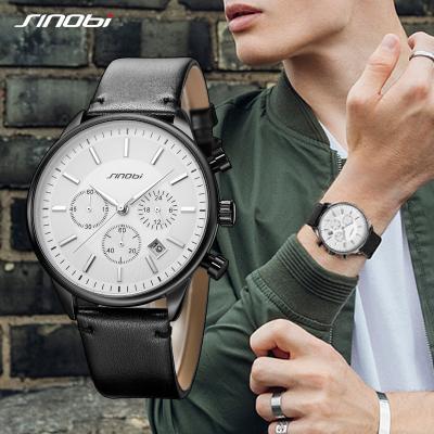 China Custom SINOBI Water Resistant Your Private Label Wristwatch S9797G Quartz Watch Luxury Genuine Leather Casual Casual Formal Men Black for sale