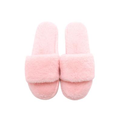 China Fashion Trend Pure Color Autumn Winter Warm Durable Rubber Unique Opening Floor Shoes Quiet Home Flip Flop Women Rabbit Fur Indoor Slippers for sale