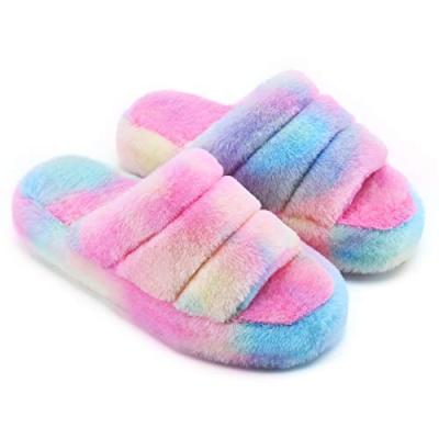 China 2022 New Design Ladies Rainbow Slippers Factory Slippers Home Slippers Winter Indoor Women's Lightweight Fur Cotton Home Slippers for sale