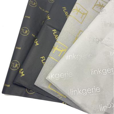 China Recycled Materials Custom Gold Brand Logo Printing Silk Paper 17gsm Thin White Clothing Wrapping Tissue Paper For Packaging for sale