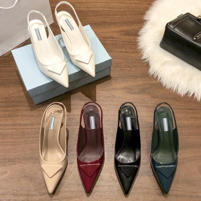 China New Fashion Designer Women's Sandals Sexy Heeled Party Shoes Motion Sensing High Leather Office Slippers With Pointed Toe Size 35-43 8.5cm for sale